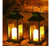 Solar Garden Lanterns Outdoor Hanging Waterproof Lights for Candles 2 Pack (Black)