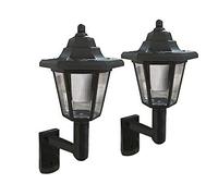 Babz 2 x LED SOLAR POWER WALL LANTERN LAMP SUN LIGHTS BLACK OUTDOOR MOUNT GARDEN
