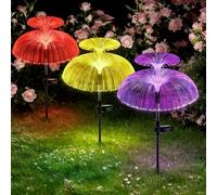 Solar Garden Lights 3 Pack, Double Star Jellyfish Solar Lights Outdoor, 7 Colour Changing Gradient Waterproof Stake Lights, Auto On/Off Decorative Lanterns for Lawn, Patio, Yard, Christmas Party Decor