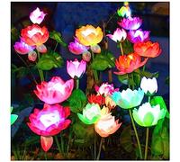 Solar Garden Lights - 7-Color Changing Lotus Lights for Yard, Garden Decoration, Bigger Solar Panel & Realistic Lotus Flowers (2 Pack)