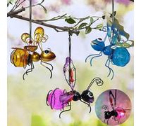 Solar Garden Lights, Hanging LED Lanterns, Waterproof Outdoor Decor - Spring Fairy Lights, Animal Statue (Bee/Ladybug/Butterfly), Metal & Rattan Solar Decor (Purple Dragonfly, 1)
