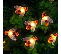 Solar Garden Lights, Honey Bee Fairy String Lights, 7M/24Ft 8 Mode Waterproof Outdoor/Indoor Garden Lighting for Flower Fence, Lawn, Patio, Festoon, Summer Party, Christmas, Holiday(Warm White)