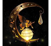 Solar Garden Lights Outdoor Decor,Moon Fairy Crackle Glass Lights,Waterproof Warm White LED Metal Stake Ornament,for Walkway Backyard Patio Lawn Pathway Decorations-Unique Gift Ideas for Gardening