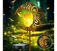 Solar Garden Lights Outdoor, Moon Fairy Solar Light with Crackle Glass Globe, Decorative Solar Garden Ornament with Warm LED Light for Lawn, Patio, Yard, Courtyard, Garden Decor Gift for Women Mum