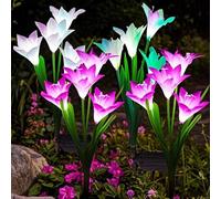 Solar Garden Lights Outdoor, Waterproof Multi-Color Changing LED Flowers Lamp, Solar Powered Garden Ornaments Gifts for Outside Yard, Patio, Pathway Birthday Christmas Decorations (4 Pack)