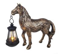Solar Garden Ornament, Horse Figurine with Lantern Resin Animal Statue for Outdoor Yard Patio Balcony Landscaping Decoration(Bronze lights)