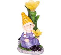 Solar Garden Ornament - Lady Gnome with Yellow Hat, classic garden gnome