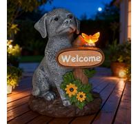 Solar Garden Ornaments Outdoor Dog Figurine for Patio Yard Balcony Decor