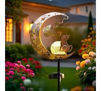 Solar Garden Ornaments Outdoor Waterproof Moon Fairy Solar Light, Crackle Glass Globe LED Metal Stake Light, Warm White Garden Decor for Pathway Lawn Patio Courtyard, Gift for Mum Grandma Women (1)