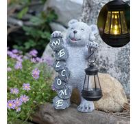 Solar Garden Outdoor Statues Bear with Solar Led Light- Welcome Lawn Decor Bear Statues for Patio, Balcony, Yard Ornament, Outdoor Figurine Light House Housewarming Gifts for Women, Mom Present