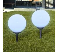 Solar Garden Path Light 30cm White Glossy PP Plastic 2pcs with Ground Spike Set [EEK: A+++]