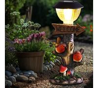 Solar Garden Robin Statue, Robin Welcome Lampost, Garden Statue Decoration Welcome Sign with Robin Bird Figurine, LED Accessories Waterproof Garden Light Up Lampost