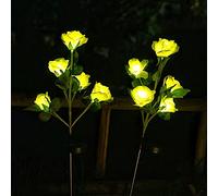Solar Garden Rose Lights, Decorman 2 Pack Realistic Solar Outdoor Flower Lights Waterproof LED Stake Landscape Decorative Lights with 10 Roses for Garden, Lawn, Yard, Pathway, Patio, Backyard (Yellow)