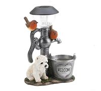 Solar Garden Statue Animal Resin Lawn Ornament Light with Plant Pot for Outdoor Patio Pathway Decor Whimsical Kitty or Dog Design Welcome Heart Base 12cm High Home Sweet(B)