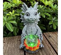 Solar Garden Statue Dragon Figurine with 7-Color Changing Solar Crackle Globe Lights- Loving Dragon for Patio,Balcony,Yard, Lawn-Unique Idea Gifts (Grey)