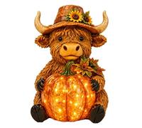 Solar Garden Statue - Highland Cow Pumpkin Light Garden Ornament