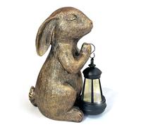 Solar Garden Statue Rabbit Outdoor Decor, Bunny Figurines with Solar Lantern, Yard Decorations for Patio Balcony Yard Lawn Ornaments - Unique Birthday Easter Housewarming Gifts for Women, Mom, Grandma