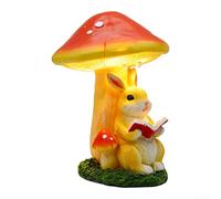 Solar Garden Statues Bunny Reading Under Mushroom - Hand-Painted Resin Yard Decor with LED Lights for Outdoor Pathway 17x14x20cm(Yellow)