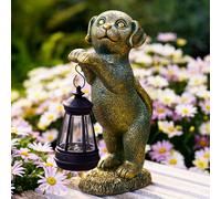 Solar Garden Statues Dog Figurine with Solar Light Outdoor Decorations for Patio Yard Lawn Ornament Outdoor Housewarming Birthday Gifts for Women Mum Grandma Copper Patina