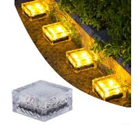 Solar Glass Brick Lights for Garden Pathway | Outdoor Decorative Ground Lamps with Auto On/Off | Waterproof Square Pavers for Patio Driveway Yard Landscape For(warm light)