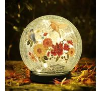 Solar Globe Lights Outdoor Waterproof, Cracked Glass Ball Orb Lights, Waterproof Globes for Garden Pathways, Patio Decor & Backyard Landscaping, Round Ornaments Orbs (Red-Yellow Flower)