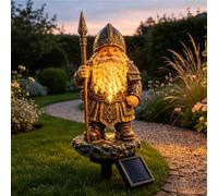 Solar Gnomes Warrior Outdoor Statue Light,Resin LED Stake Lamp Garden Decor (Style A)