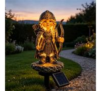 Solar Gnomes Warrior Outdoor Statue Light,Resin LED Stake Lamp Garden Decor (Style E)