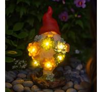 Solar Gonk Garden Ornament with LED Lights - Pack of 1 - 21cm/8.1 inch Outdoor Gnome Statue with Succulent Plant, Decorative Figurine for Patio, Balcony, Yard, Lawn - Unique Housewarming Gift