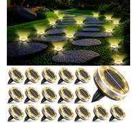 Solar Ground Lights Outdoor 18 Pack Waterproof, Upgraded Solar Garden Lights with 4 Side Light, Stainless Steel Solar Powered Disc Landscape Light for Walkway Pathway Lawn Yard Patio Deck-Warm White