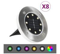 Solar Ground Lights RGB 8 Pack PP+Stainless Steel 12x13cm Waterproof Garden Path