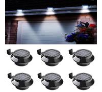 Solar Gutter Lights Black, Solar Lights Outdoor Waterproof, Auto On/Off White LED Fence Lights Clip Lighting for Deck Pathway Garden Porch, Pack of 6 [Energy Class A +++]