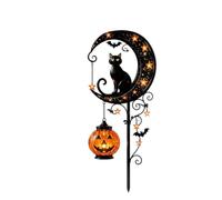 Solar Halloween Black Cat Moon Garden Stake Light with Pumpkin Waterproof，A