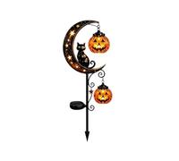 Solar Halloween Black Cat & Pumpkin Moon Garden Stake Light，A - 39.37" | Waterproof LED - Crescent Moon Design - Easy Stake Installation - Hanging Jack-o'-Lantern - Patio Lawn Walkway