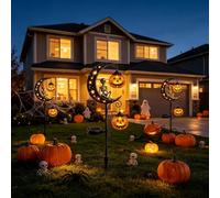 Solar Halloween Black Cat Pumpkin Moon Garden Stake Light (B)