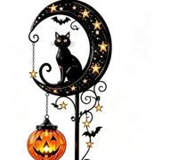 Solar Halloween Black Cat & Pumpkin Moon Garden Stake Light, Halloween Garden Decorations Outdoor, Hanging Pumpkin Lantern, Outdoor Decor for Yard Pathway Patio [Energy Class A]