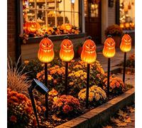 Solar Halloween Black Cat & Pumpkin Moon Garden Stake Light, Outdoor Waterproof Halloween Decoration Pathway Lamp with Crescent Moon, Hanging Pumpkin Lantern for Patio Yard Lawn Decor