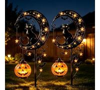 Solar Halloween Black Cat & Pumpkin Moon Garden Stake Light, Waterproof Solar Garden Decor Outdoor Statue, for Patio, Yard, Lawn, Pathway (Color 2B)
