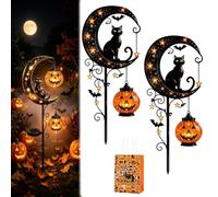 Solar Halloween Cat Moon Pumpkin Garden Stake Light, LED Halloween lamp A