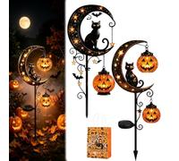 Solar Halloween Cat Moon Pumpkin Garden Stake Light, LED Halloween lamp B