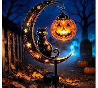 Solar Halloween Garden Stake Light - Black Cat & Pumpkin Moon，A