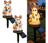 Solar Halloween Little Ghost Garden Stake Light,Halloween Solar Powered Ghost Outdoor Garden Stake Decoration,Waterproof LED Yard Lights for Pathway, Patio Decor (A-2pcs)