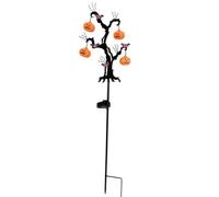 Solar Halloween Path Lights Set: 4 Led Pumpkin Stake Lights Bat Tree Decor for Garden Yard Outdoor Courtyard Decoration Water- Iron Plus Plastic 72 Cm Tall
