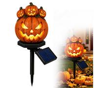 Solar Halloween Pumpkin Garden Light - 3-Head Jack-O'-Lantern Stake Lamp, Waterproof LED Outdoor Path Light, Energy-Saving Decoration for Lawn, Patio & Autumn Party (B-2pcs)