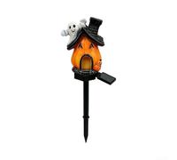 Solar Halloween Pumpkin Lights Outdoor Waterproof Resin Stake Garden Decor with Warm LED Glow for Yard Pathway Patio 14x8x45cm(Little Pumpkin)