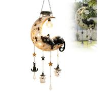 Solar Halloween Wind Chime Black Cat Moon Hanging Lantern，White