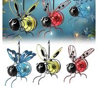 Solar Hanging Bee Decoration for Outdoors Decoration Garden Hanging Metal Bees with Spring & Clip Solar Lanterns Outdoor Weatherproof for Garden Patio Balcony Trees (Red+Yellow+Blue)