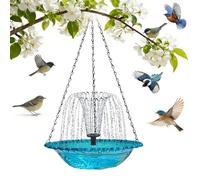 Solar Hanging Bird Bath Fountain, 2026 Solar Powered Birdbath Water Fountain Pumps Dispenser Outdoors Decor, Hummingbird Bath Shower Bowl Kit Garden Gift Yard Patio Backyard Decoration (Blue - 1)
