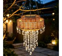 Solar Hanging Chandelier 9.6in Rattan Style with Gems | Built-in solar panel, auto-charge at day, auto-on at dusk, for zero electricity cost, eco-friendly