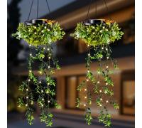 Solar Hanging Garden Lights, 2 Pack Artificial Fake Plants LED Fairy String Lights, IP65 Waterproof Ornaments Outdoor for Garden Patio Yard Porch Courtyard Wedding, Gifts for Women Mom Friends