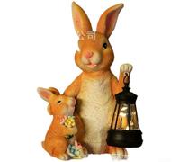 Solar Hanging Lamp Rabbit Group Garden | Solar Powered Resin Rabbit Hanging Lamp with Warm Lighting for Rustic Garden Balcony Style